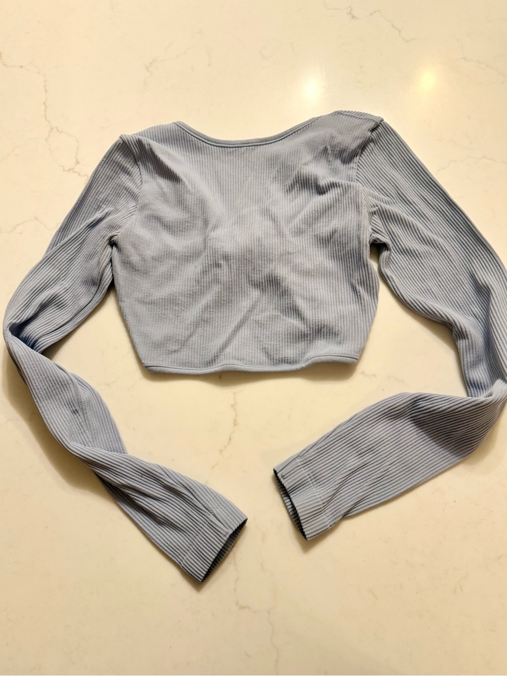 Garage Light Blue Ribbed Twist Front Crop Top - Size P/S - Picture 3 of 3